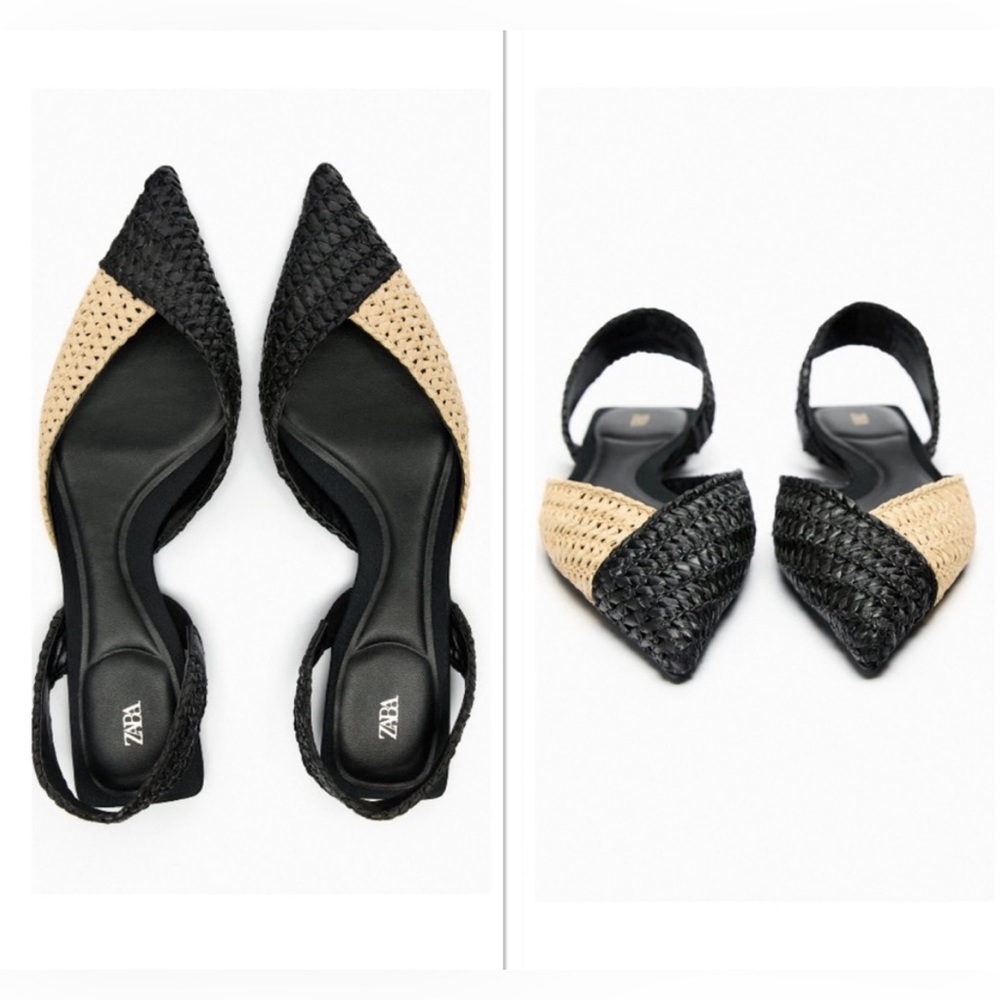 ZARA WOVEN RAFFIA SLINGBACK FLATS BRAND NEW WITH TAGS US 6.5 / EUR 37
